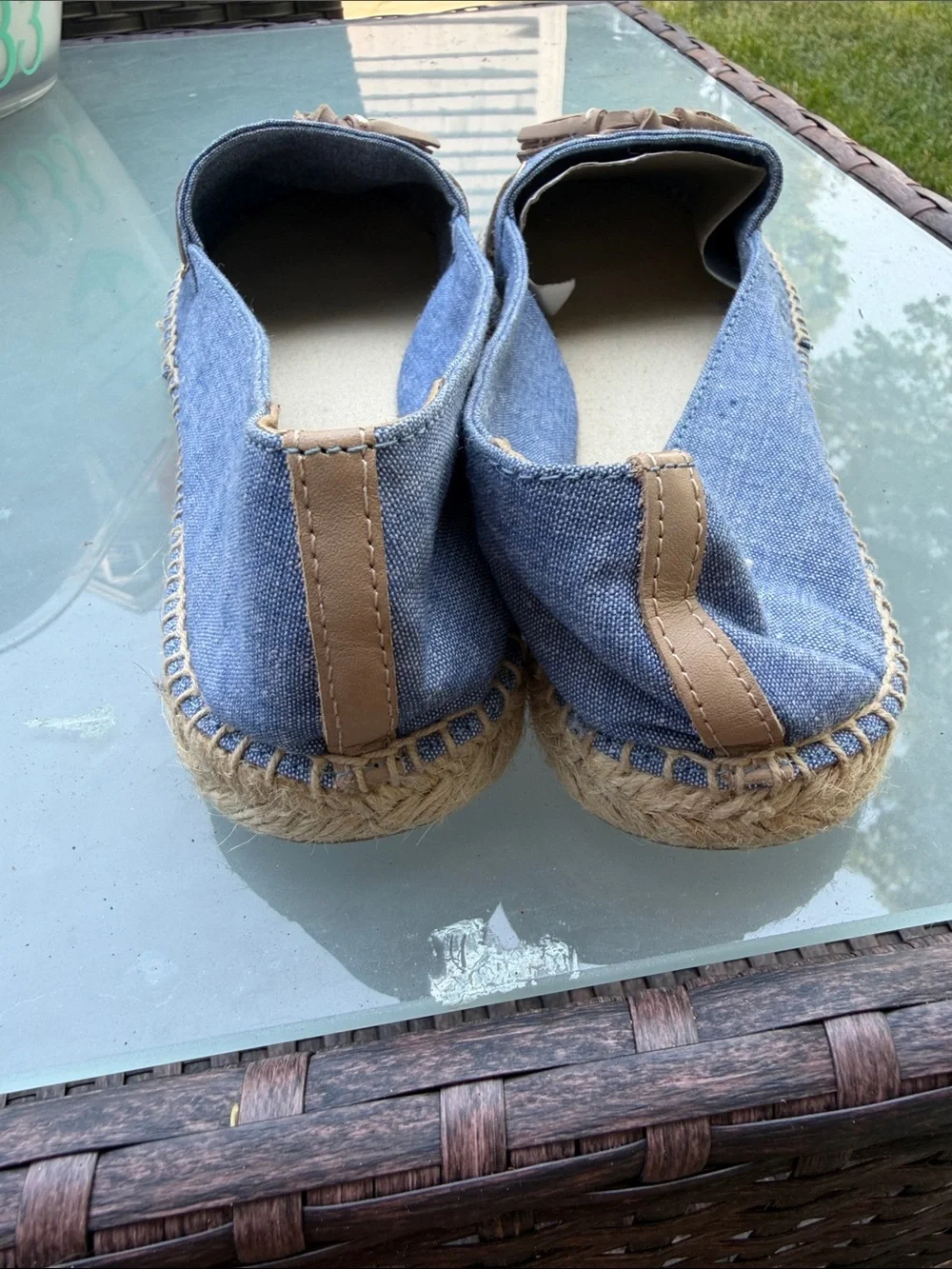 Talbots Blue Espadrille Flats with Tan Tassels Like New !  Size 7